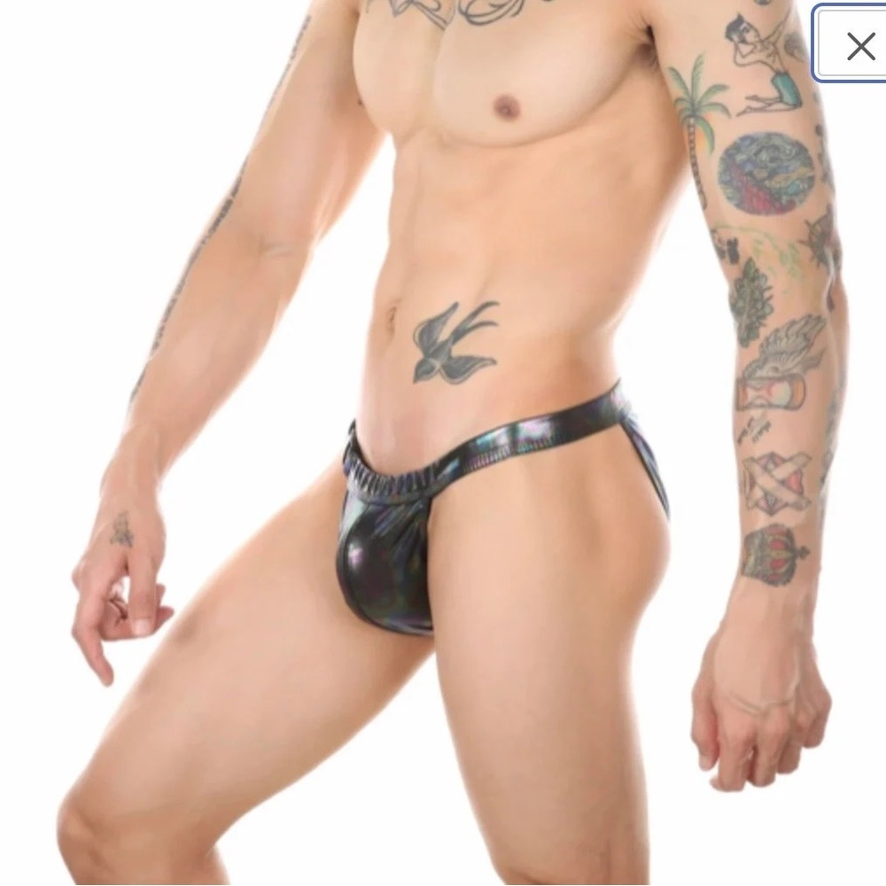 Mens Bikini PU Leather Swim Trunks